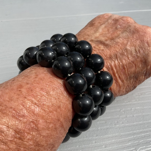 Black Bead Stretch Bracelets set of 3 - Picture 1 of 4